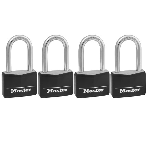 Master Lock Covered Aluminum Padlock with Key, 141QLF, 4 Pack Keyed Alike , Black