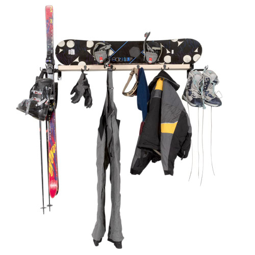 SHEDorize Snowboard and Ski Storage Rack for Garage - Unfinished Indoor Ski Storage Shelf with 10 Hooks - Made in The USA - Ski Rack Dimensions 8.25" D x 60.5" W x 6" H