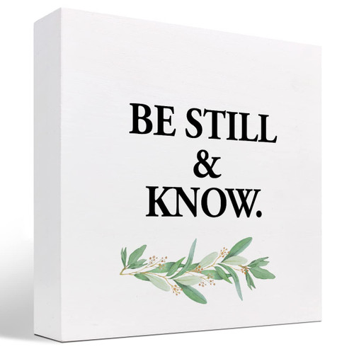 z-crange Bible Verse Be Still and Know Rustic Wood Block Sign Desk Decor,Christian Wooden Box Plaque Sign Desk Decor for Home Office Shelf Table Decorations