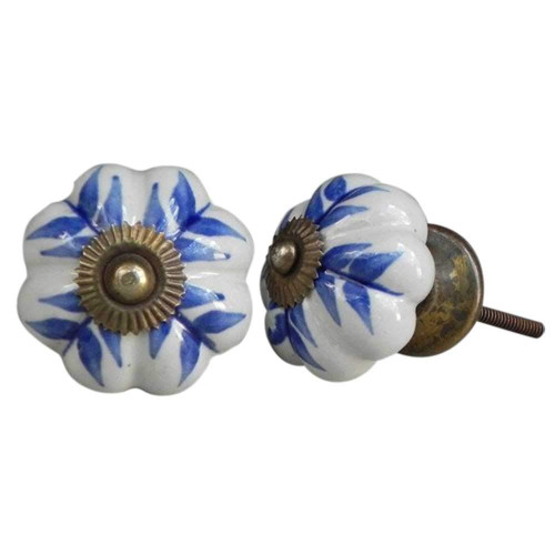 Indian Shelf 4 Pack Farmhouse Dresser Knobs|Leaf Pumpkin Pull Knobs for Cabinets|Blue Adjustable Drawer Pulls|Ceramic Kitchen Knob|Vintage Knobs for Cabinets|Decorative Knobs for Dresser Drawers