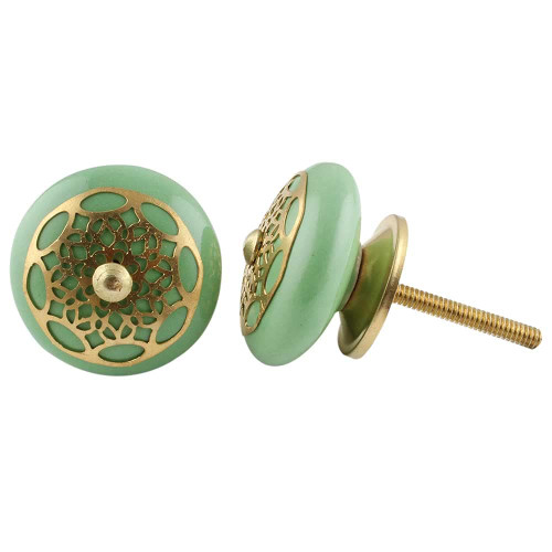 Indian Shelf 6 Pieces Furniture Drawer Pulls | Strewn Flat Decorative Door Knobs | Green Fancy Cabinet Knobs | Ceramic Drawer Knob | Nursery Dresser Knobs | Children's Drawer Pulls and Knobs