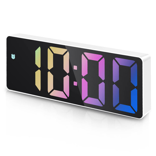 AMIR Digital Alarm Clock, Newest Rainbow LED Clock for Bedroom, Modern Small Clock with Temperature Display, Adjustable Brightness, Voice Control, 12/24H Display Desktop Clock for Home, Office