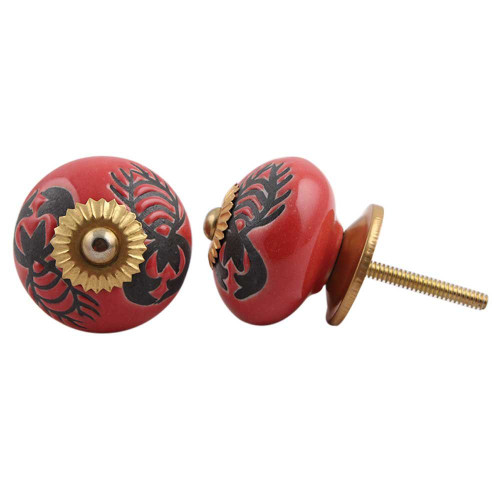 Indian Shelf 4 Pieces Knobs Dresser | Scorpion Drawer Pull Knob | Red Drawer Pulls One Hole | Ceramic Door Knob | Western Cabinet Knobs | Dresser Drawer Knobs