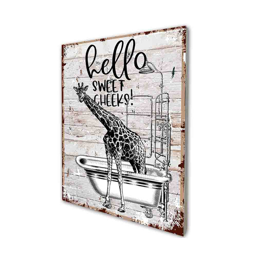 akeke Hello Sweet Cheeks Giraffe Funny Bathroom Quote Retro Farmhouse Wood Wall Art Decor Gift Idea for Friend Family Office/Home Bathroom
