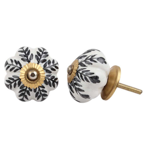 Indian Shelf 4 Pack Kitchen Door Knobs for Cabinets|Leaf Pumpkin Chest of Drawer Knobs|Dresser Hardware Knobs Black|Pulls & Knobs for Kitchen Cabinets Ceramic|Drawer Pulls Single Hole|Kitchen Knob