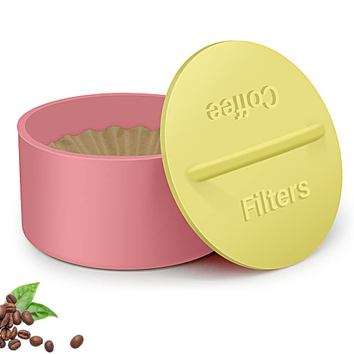 Coffee Filter Holder,Basket Coffee Filter Holder Storage Box Container with Lid,Silicone Coffee Filter Dispenser for Counter,Round Coffee Paper Filter Case for Coffee Bar Accessories,Coffee Bar Decor