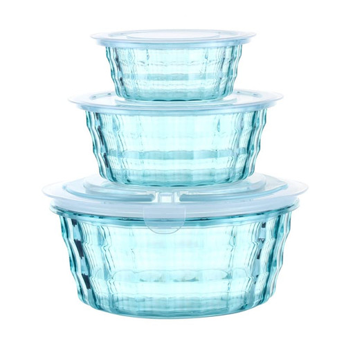 Taiuloo Set of 3 Salad Bowls with Lids, Salad Lunch Container To Go with Handle, Space Saving Nesting Bowls for Meal Prep, BPA Free Salad Serving Bowls, Plastic Bowl Set with Lid, Blue