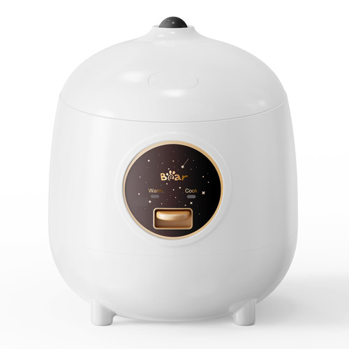 Bear Rice Cooker 2-Cups Uncooked, 1.2L Small Rice Cooker with Non-stick Coating, BPA Free, Portable Mini Rice Cooker, One Button to Cook and Keep Warm Function, White