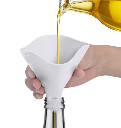 Tinkeep Fan-Shaped Silicone Funnel for Filling Bottles Collapsible Funnel for Kitchen Foldable Funnel for Water Bottle Liquid Transter Food Grade Funnel for Powder White 2pack