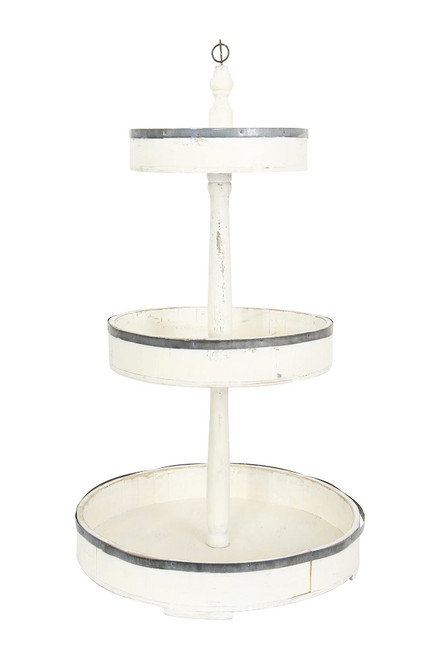Creative Co-op EC0259 Decorative Wood & Tin Three Tier Tray, Cream