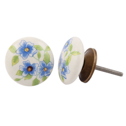 Indian Shelf 2 Pieces Modern Cabinet Pull | Poppy Flower Knobs | Door Knobs Cabinet Blue | Drawer Knobs for Dresser Ceramic | Decorative Dresser Knobs | Knobs and Pulls