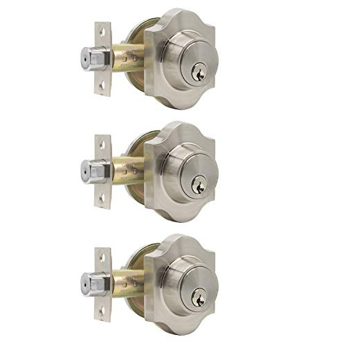 Interior Door Lock Deadbolt Keyed 1 Side, Single Cylinder Deadbolt in Satin Nickel Finish, 3 Pack