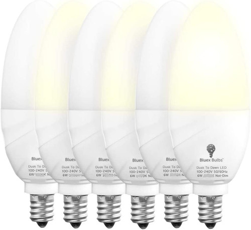 Bluex Bulbs - 6 Pack BlueX Dusk to Dawn LED Bulbs, 6W E12 Base Light Bulb - 65W Equivalent - 2000K Amber Warm White - Smart Light Sensor Candelabra Bulb, Home Security Indoor, Outdoor, Driveway, Yard