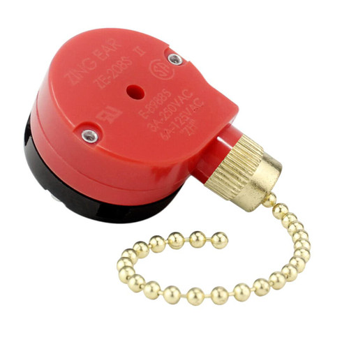 Ceiling Fan Switch Zing Ear ZE-208S E89885 3 Speed 4 Wire Fan Switch Pull Chain Ceiling Fan Switch Speed Control Switch for Ceiling Fans, Wall Lamps, Cabinet Light, 1Pack Brass