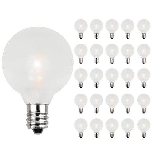 G40 LED Frosted Light Bulbs Replacement, 0.6W Shatterproof Plastic LED Bulbs, 1.5 Inch Frosted Globe Light Bulbs Fits C7/E12 Candelabra Base, for Outdoor String Lights Bulbs Replacement, 25 Pack