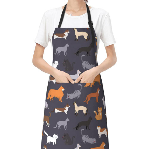 WINUSMK Funny Aprons for Women with Pockets, Cute Cats Kitchen Cooking Cute Chef Apron, Adjustable Bib Apron for Chef, BBQ, Grill