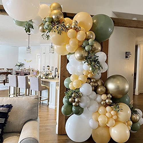 Olive Green Balloon Garland Arch Kit-125PCS Ivory White Gold Chrome Balloons Artificial Palm Leaves Retro Green Balloon and Gold Metallic Balloons for Baby Shower Birthday Wedding Anniversary Party Backdrop DIY Decoration Olive Green Balloon Garland Arch Kit-125PCS Ivory White Gold Chrome Balloons Artificial Palm Leaves Retro Green Balloon and Gold Metallic Balloons for Baby Shower Birthday Wedding Anniversary Party Backdrop DIY Decoration