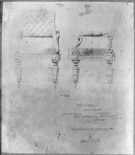 HistoricalFindings Photo: Design for Chairs of Halls of Congress,US Capitol,1852-1860,Photo of Drawing