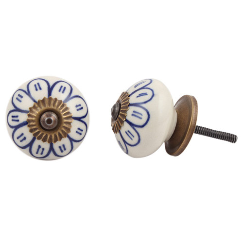 Indian Shelf 4 Pieces Knob Hardware | Sunflower Cabinet Knobs Vintage | Blue Vintage Drawer Knobs | Ceramic Dresser Door Knobs | Pulls and Knobs for Cabinets and Drawers | Drawer Pulls Antique