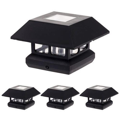 GreenLighting Veranda Solar Post Cap Lights Fits 4x4 Nominal Wood Outdoor Solar Powered Post Cap Light, Fence Post, Landscaping, Deck, Garden- Bright LED, Waterproof Black 4 Pack