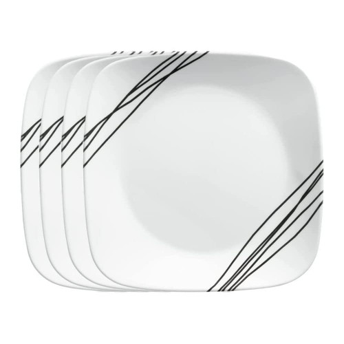 Corelle Vitrelle 4-Pieces 10.25" Glass Dinner Plates, Chip & Crack Resistant Glass Dinnerware Set Plates, Simple Sketch