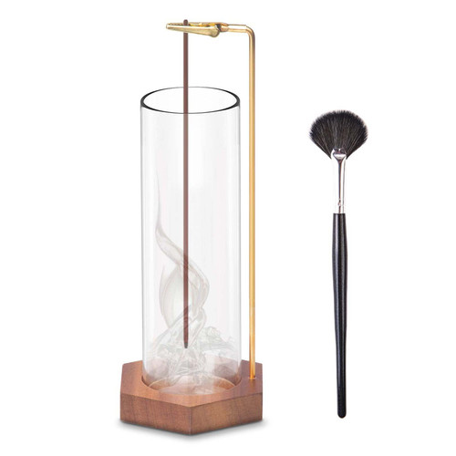 Incense Holder for Sticks with Brush Removable Glass Ash Catcher Brass Incense Stick Holder Upside Down Wooden Incense Burner for Yoga Spa Home Decor