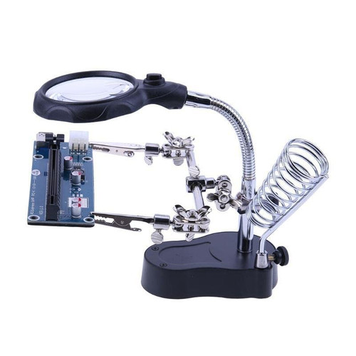 Led Light Helping Hands Magnifier Soldering Stations with Dual Adjustable Alligator Clips in 3.5X Magnifying Glass with Soldering Iron Holder for Soldering, Crafting and Inspecting Micro Objects Led Light Helping Hands Magnifier Soldering Stations with Dual Adjustable Alligator Clips in 3.5X Magnifying Glass with Soldering Iron Holder for Soldering, Crafting and Inspecting Micro Objects