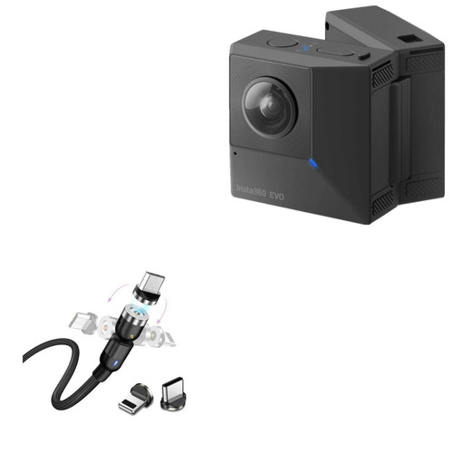 BoxWave Cable Compatible with Insta360 EVO - MagnetoSnap AllCharge Cable, Magnet Charging Cable USB Type-C Micro USB for Insta360 EVO - Jet Black