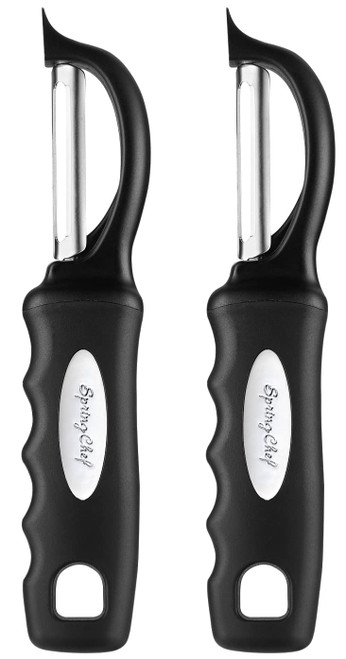 Spring Chef Premium Swivel Vegetable Peeler, Soft Grip Handle and Ultra Sharp Stainless Steel Blades - Perfect Kitchen Peeler For Veggie, Fruit, Potato, Carrot, Apple - Black - Set of 2 Spring Chef Premium Swivel Vegetable Peeler, Soft Grip Handle and Ultra Sharp Stainless Steel Blades - Perfect Kitchen Peeler For Veggie, Fruit, Potato, Carrot, Apple - Black - Set of 2