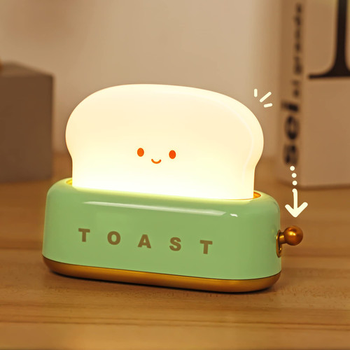 Cute Toaster Lamp, Rechargeable Room Decor Night Light with Timer , Smile Face Toast Bread Desk Lamp, LED Dimmable Bread Light Sleep Lamp for Bedroom, Living Room, Dining, Desk Decorations, Gift