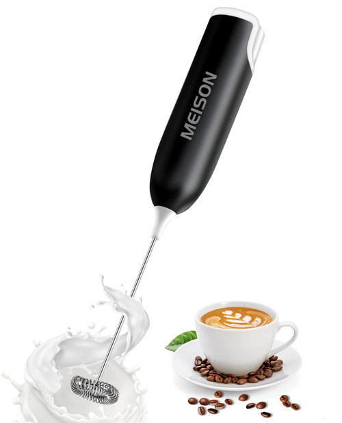 Milk Frother Handheld Foam Maker for Lattes, Whisk Drink Mixer for Coffee, Mini Foamer Blender and Electric Mixer Coffee Frother for Cappuccino, Frappe, Matcha, Hot Chocolate, No Stand - Black