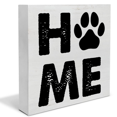 Paw Print Home Wood Box Sign Decor Desk Sign Pet Dog Cat Wooden Box Block Sign Rustic Home Shelf Wall Decoration