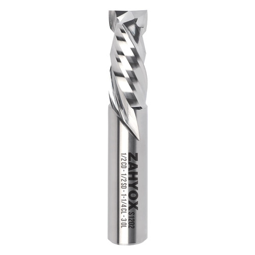 ZahyoX Up Down Compression Spiral CNC Bit, Solid Carbide Straight Router Bit, 1/2" Cutting Dia, 1/2" Shank, 1-1/4" Cutting Length, 3" Overall Length, CNC Router Bits, CNC End Mill