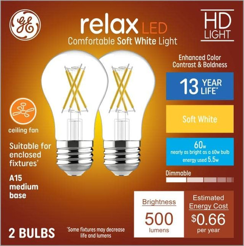 GE Relax 60-Watt EQ A15 Soft White Dimmable LED Light Bulb (2-Pack)