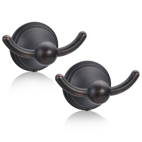 FILTA Bathroom Towel Hooks, Robe & Towel Hooks for Bathroom Shower Wall Mounted, Oil Rubbed Bronze Bath Towel Hooks, Traditional Bathroom Towel and Robe Wall Hooks for Hanging Towels (2 Pack)