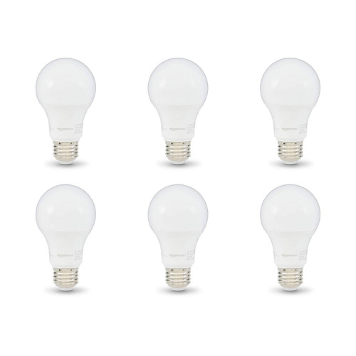 Amazon Basics 60W Equivalent, Daylight, Dimmable, 10,000 Hour Lifetime, A19 LED Light Bulb , 6-Pack