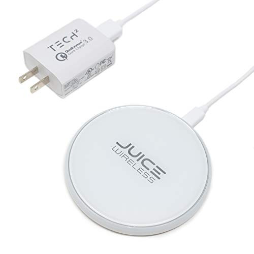 Tech2 Juice Wireless Charger Qi-Certified 7.5W Wireless Charging Compatible iPhone Xs MAX/XR/XS/X/8/8 Plus,10W Compatible Galaxy Note 9/S9/S9 Plus/Note 8/S8,5W Qi-Enabled (White Charging Pad)