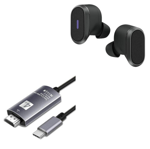 BoxWave Cable Compatible with Logitech Zone True Wireless - SmartDisplay Cable - USB Type-C to HDMI (6 ft), USB C/HDMI Cable for Logitech Zone True Wireless - Jet Black