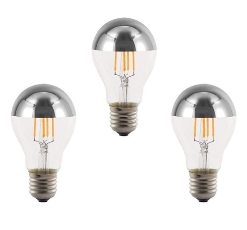 A60 Half Chrome Light Bulbs 3Pack 4 Watts(40W Equivalent)E27 Base LED Filament Vintage Edison Bulb with Mirror Half Chrome Silver Bulbs for Bathroom Kitchen Living Room,Warm White 2700K,Non-Dimmable