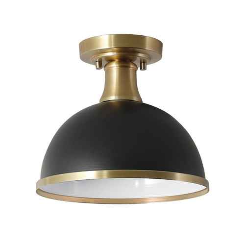 Globe Electric 60461 Beckett 1-Light Semi-Flush Mount Ceiling Light, Matte Black, Matte Brass Accents