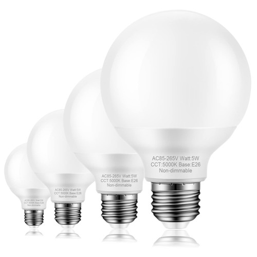 Marxlait 4 Pack Daylight Bathroom Light Bulbs, 60 watt Equivalent, E26 Medium Base, G25 LED Globe Light Bulbs for Bathroom Vanity, 5000K Bright White Round Light Bulb Over Mirror, 120V, Non-dimmable
