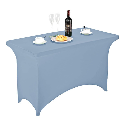 FORLIFE Spandex Table Covers 4ft?Fitted Tablecloth for 4ft Rectangular Tables, Stretch Patio Table Covers, Universal Spandex Table Cover for Wedding, Banquet, Party (4ft, Dusty Blue)