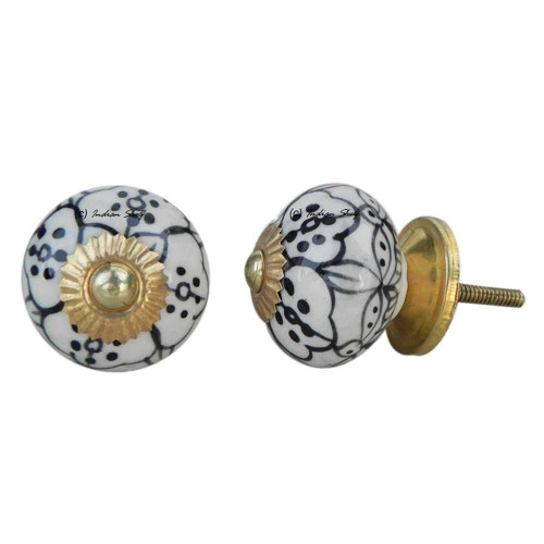 Indian Shelf 2 Pieces Kitchen Cabinet Pulls | Floral Knobs | Kitchen Cabinets Knobs Black | Unique Drawer Knobs Ceramic | Decorative Dresser Knobs | Bathroom Vanity Knobs and Pulls