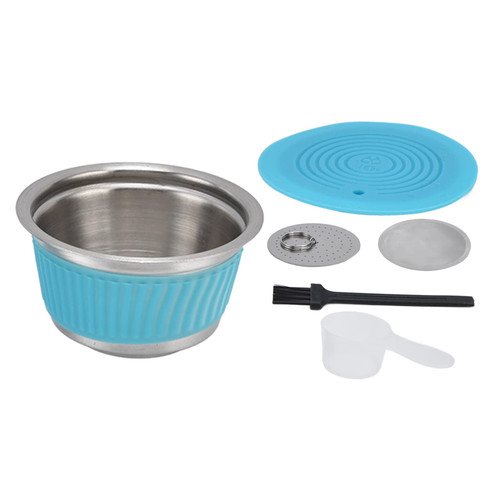 Stainless Steel Reusable Refillable Coffee Capsule Set Machine - Coffee Cup Filter with Brush, Resuable Coffee Capsule Filter(blue)