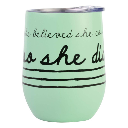 Enesco Our Name is Mud Get it Girl She Believed She Could Wine Tumbler with Lid, 12 Ounce, Green