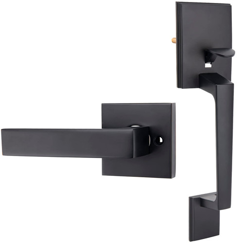 Matte Black Front Door Handle, Entry Door Handle with Door Lever Reversible for Right and Left Handed Doors, Single Cylinder Exterior Door Handleset with Lower Half Lever