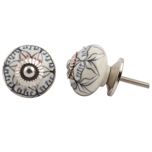 Indian Shelf 4 Pack Unique Drawer Pulls & Knobs|Floral Cabinet Drawer Pulls|Black Western Knobs|Ceramic Knobs for Kitchen Cabinets & Drawers|Decorative Drawer Knobs|Dresser Hardware Knobs