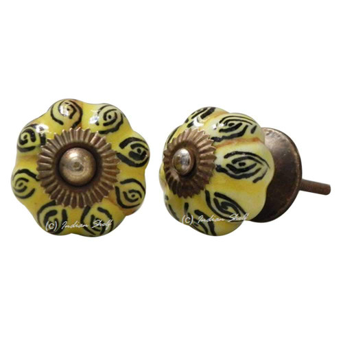 Indian Shelf 12 Pieces Shabby Chic Knobs | Eye Vintage Cabinet Knobs | Multicolor Knobs for Drawers | Ceramic Nursery Knobs for Dresser | Pulls and Knobs Gold | Novelty Drawer Pulls