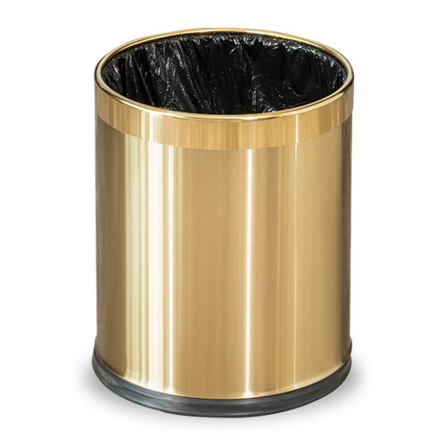 BRIEFHUMAN Stainless Steel Garbage Can?Small Office Gold Trash Can, Black and Gold Garbage bin,Detach-A-Ring' Metal for Powder Room, Bathroom, Home,Office? Modern Home (Metal Gold)
