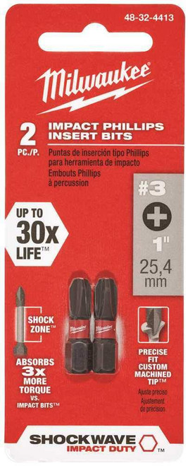 Milwaukee SHOCKWAVE Phillips 3 x 1 in. L Impact Duty Screwdriver Bit Steel 2 pc.